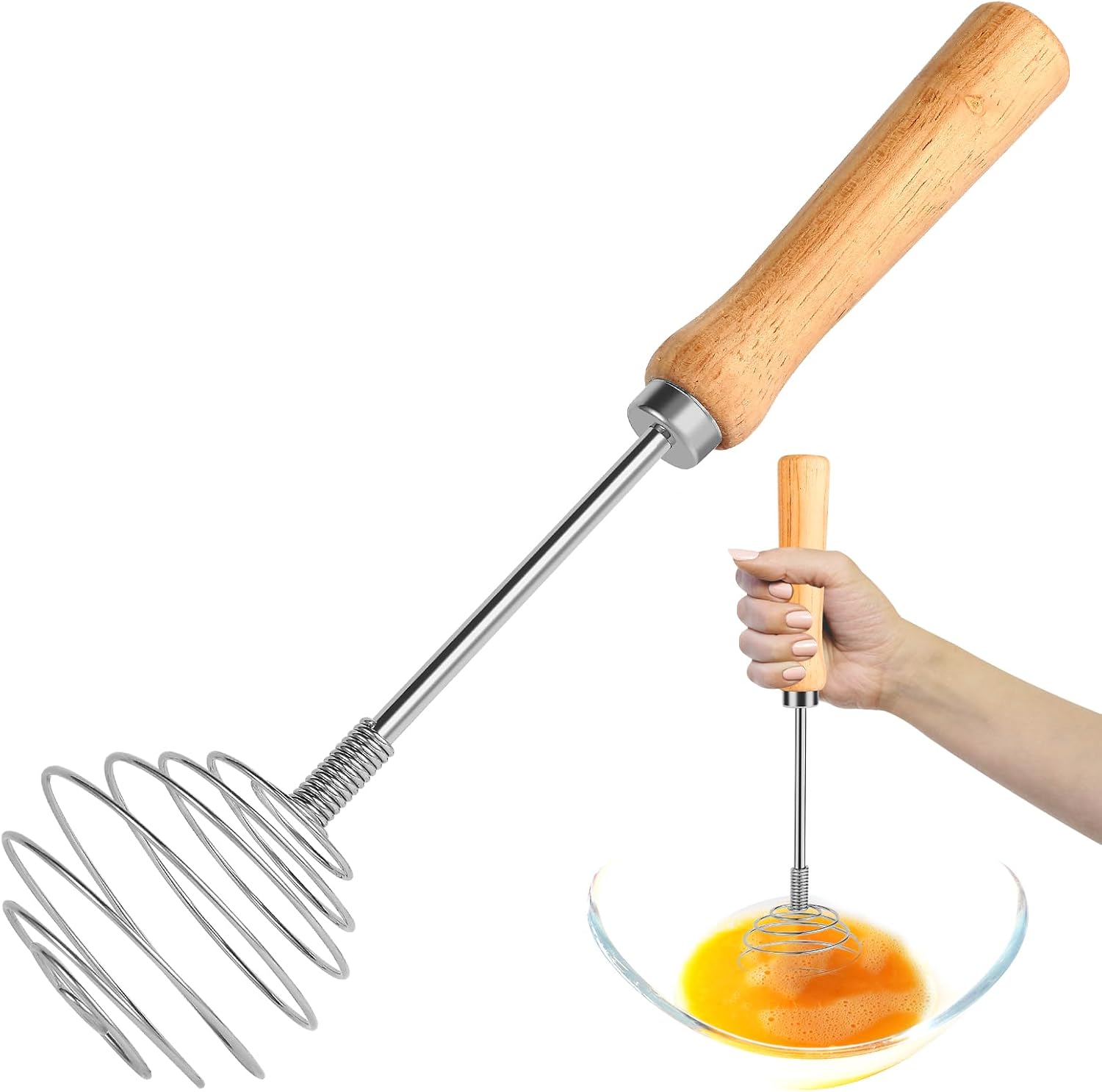 Experience effortless cooking with our Premium Stainless Steel and Wooden Handheld Egg Beater for Kitchen —perfect for fluffy eggs, Egg Beating, blending, and more. Essential kitchen whisk!