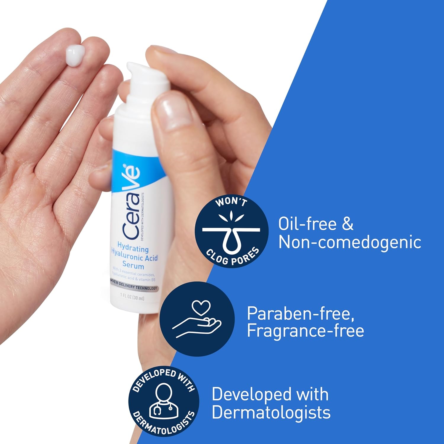 Cerave Hyaluronic Acid Serum for Face with Vitamin B5 and Ceramides, Hydrating Face Serum for Dry Skin, Fragrance Free